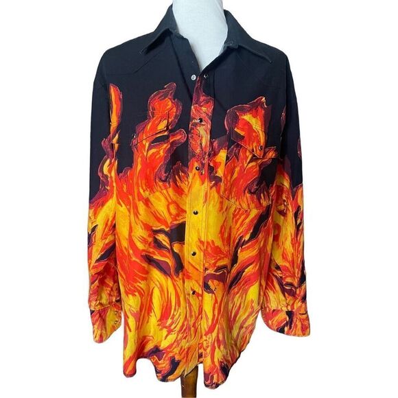 Wrangler Men's Western Bull Flame Vintage Long Sleeve Button-Down Shirt Large - Picture 11 of 11